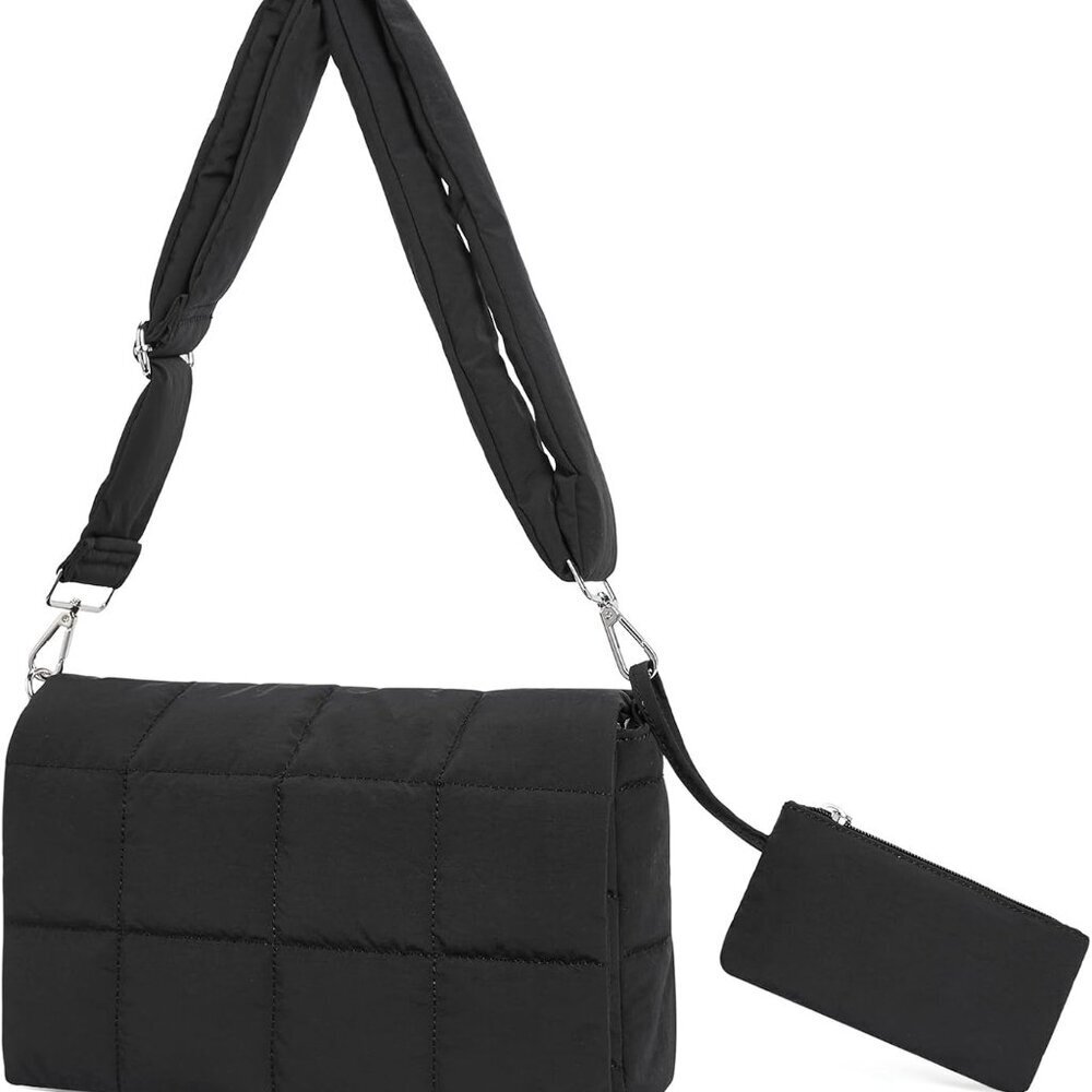 Puffer Shoulder Bag Puffy Crossbody Purse for Women Middle Tote Bag Lightweight